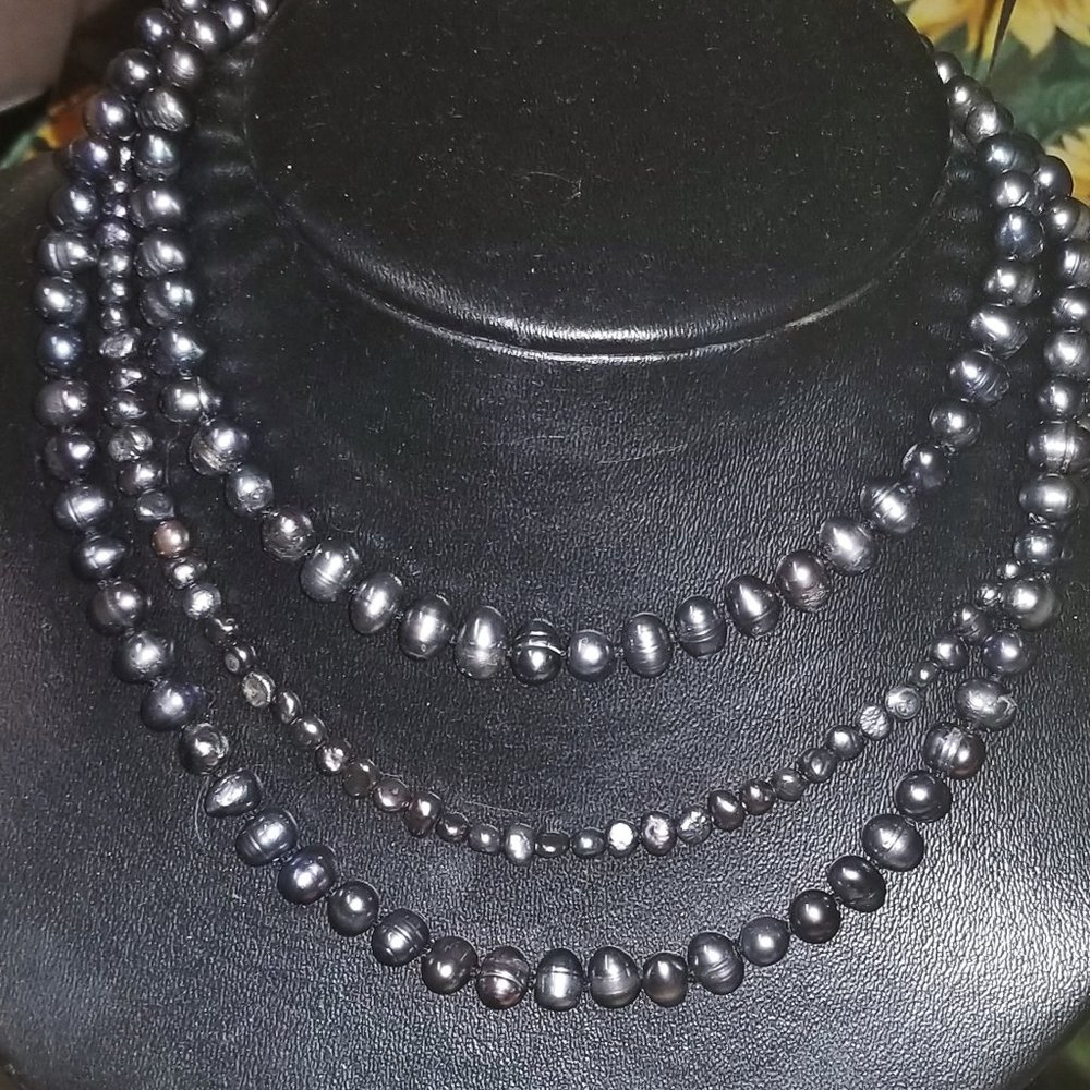2 Sets of Peacock Tahitian Freshwater Pearl Necklaces Strands w Envelope Case - Picture 1 of 11